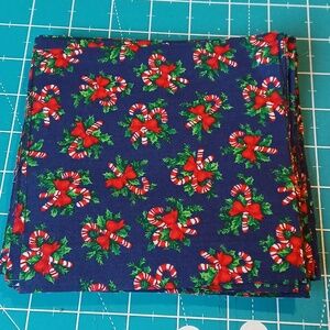 40 Vintage Blue Candy Cane Fabric Pre-cut Squares 5.75 Inch